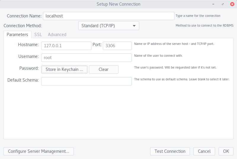 Imagen 10: Creación de una nueva conexión usando MySQL Workbench.