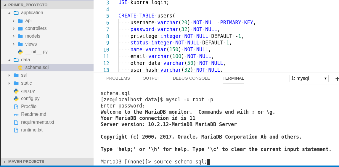 Imagen 15: Resultado de importar el script de la base de datos.