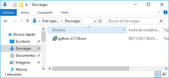 Imagen 2: Archivo de instalación de Python 2.7.14 de 32 bits.