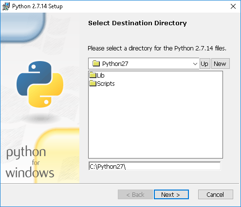 Imagen 4: Directorio donde se instalará Python27